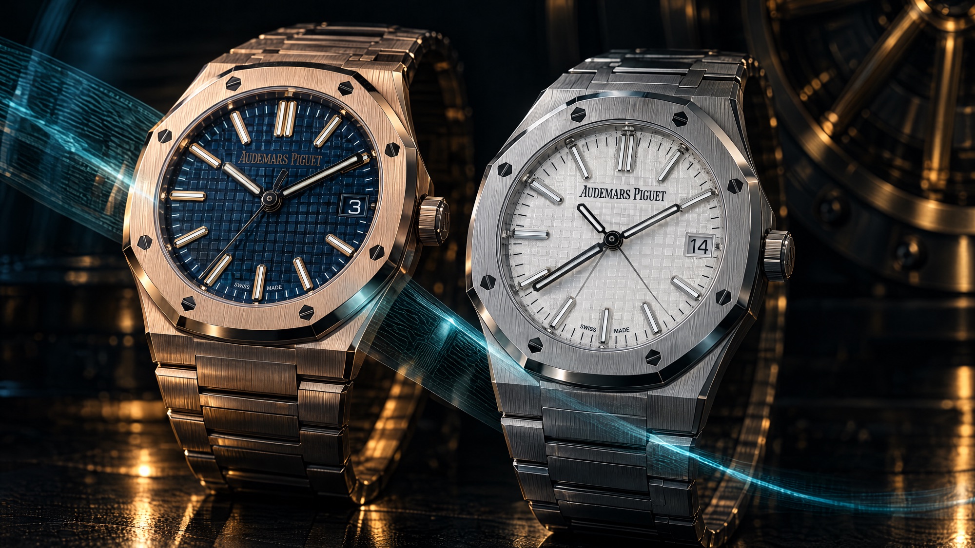 Two distinct brushed-steel luxury timepieces in AVALT RFID evidence custody